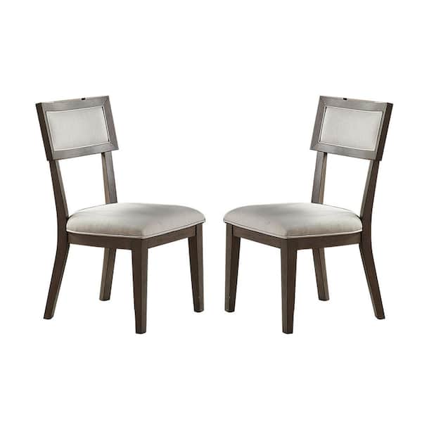 Grey, White Fabric Upholstered Dining Side Chair, Set of 2