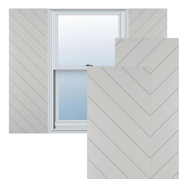 Ekena Millwork 12-in W x 59-in H True Fit PVC Diagonal Slat Modern Style Fixed Mount Shutters, Hailstorm Gray