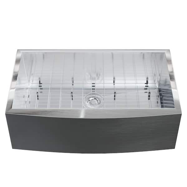33 in. Zero Radius Stainless Steel Single Bowl 18-Gauge Farmhouse Kitchen Sink, Drain with Lid and Bottom Grid