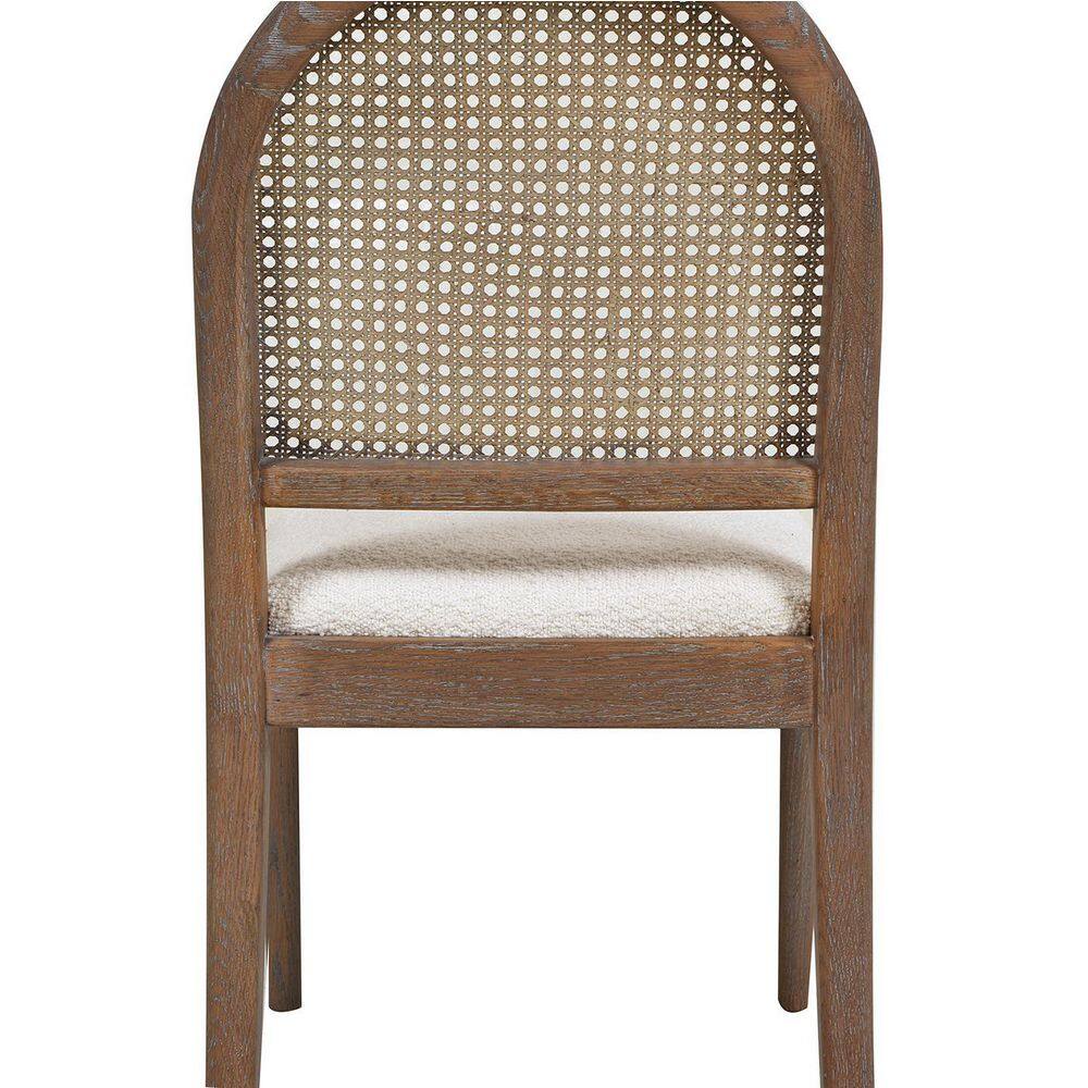 Ivory White Boucle Rattan Cane Side Dining Chair Set of 2
