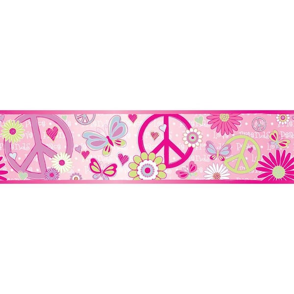 Brewster 6.8 in. W x 10 in. H Love Child Border Pink Peace and Love Border Sample