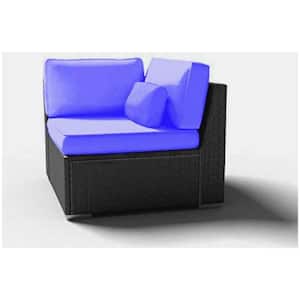 Outdoor Patio Furniture Espresso Brown Wicker Sofa Corner Chair (Royal Blue-Right Corner Chair)