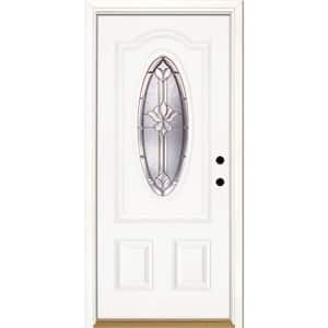 37.5 in. x 81.625 in. Medina Brass 3/4 Oval Lite Unfinished Smooth Left-Hand Inswing Fiberglass Prehung Front Door