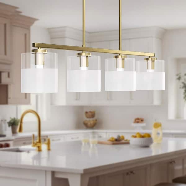 The Modern 4-Light Electroplating Brass Chandelier with Frosted Glass Shaped Accents For Kitchen And Dining Room