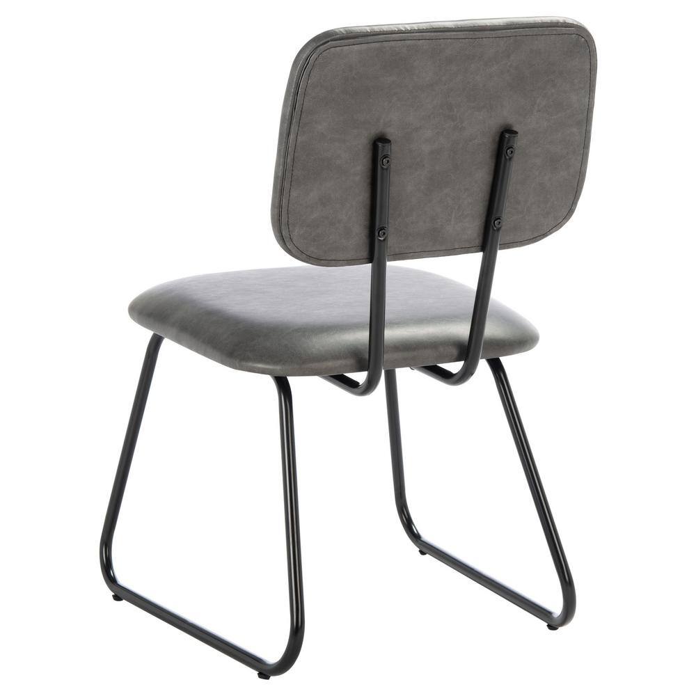 Gray Leather Upholstered Side Chair with Metal Frame, Set of 2