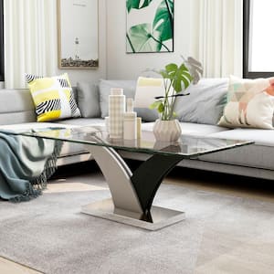 Penbroke 47 in. White and Gray Rectangle Glass Top Coffee Table