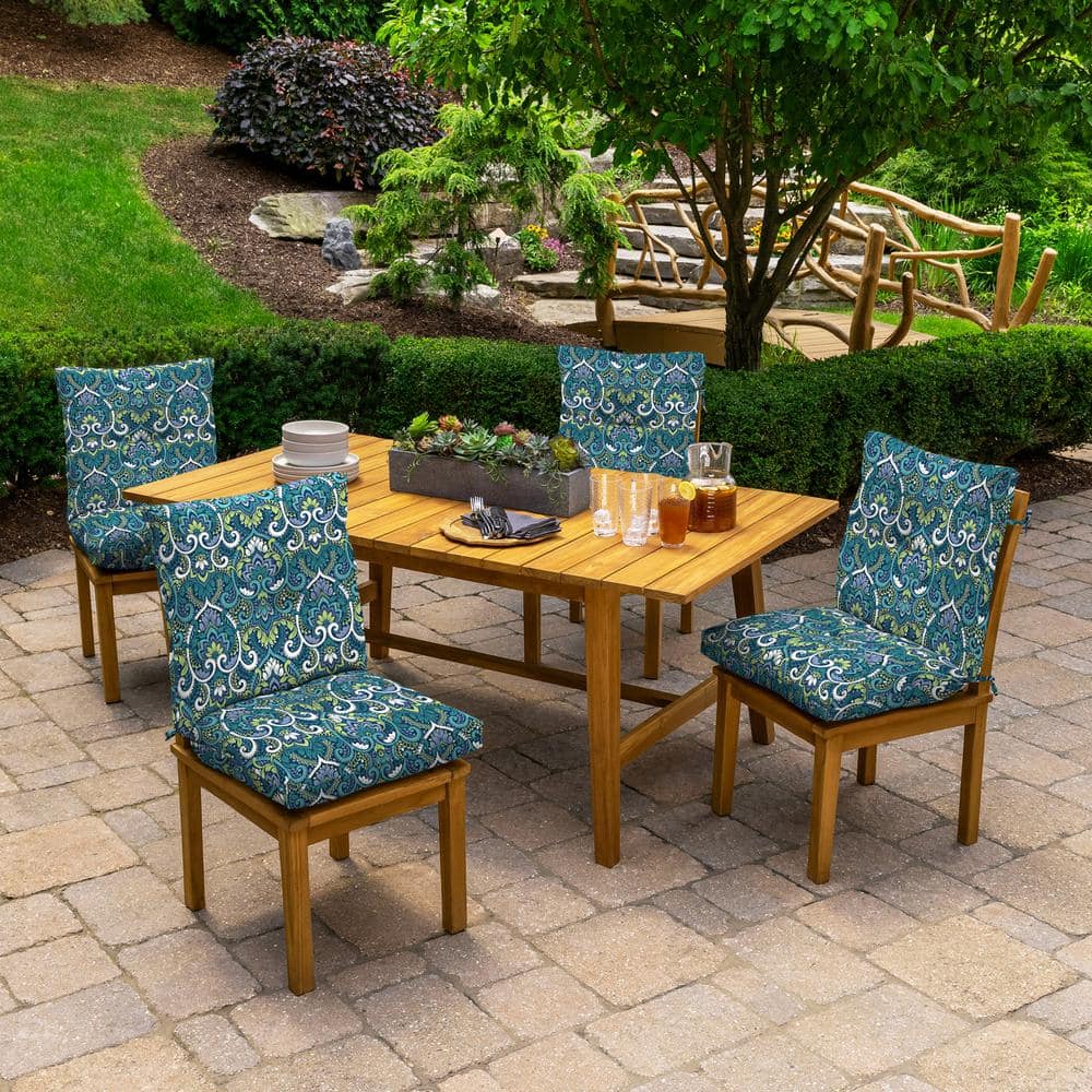 Sapphire Aurora Blue Damask Outdoor Dining Chair Cushion