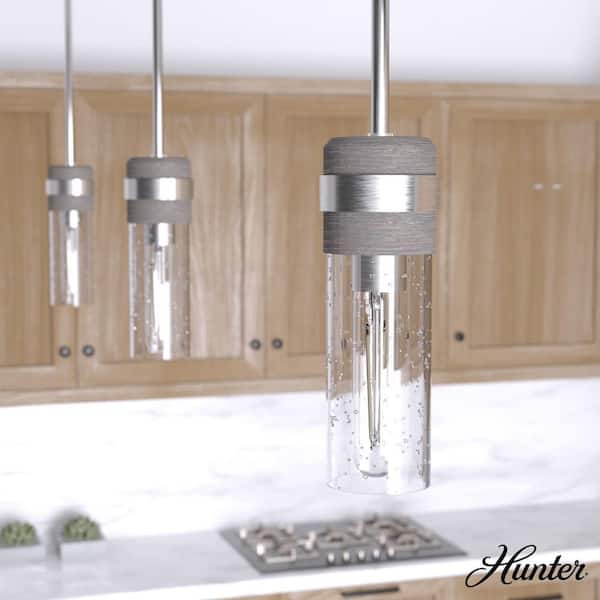 Hunter River Mill 1-Light Brushed Nickel Island Mini Pendant Light with Clear Seeded Glass Shade