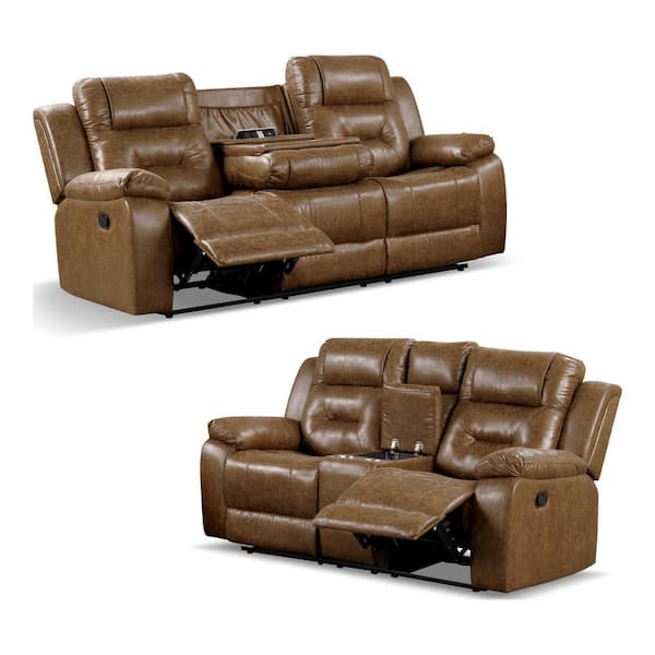 Salisbur 2-Piece Brown Faux Leather Living Room Set