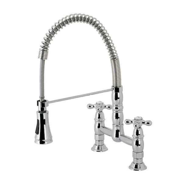 Kingston Brass Heritage Double-Handle Pull Down Sprayer Kitchen Faucet in Polished Chrome