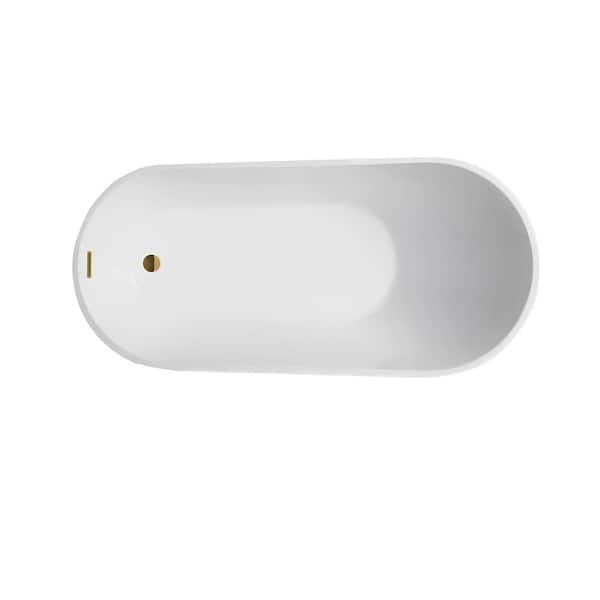 Vanity Art Bourges 55 in. Acrylic Flatbottom Bathtub in White/Titanium Gold