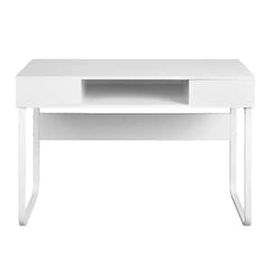 43.3 in. Rectangular White MDF Computer Desk Writing Desk Study Table with Open Storage