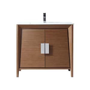 Larvotto 30 in. W x 18. in D. x 34 in. H Bathroom Vanity in Wheat Color with White Ceramic Top