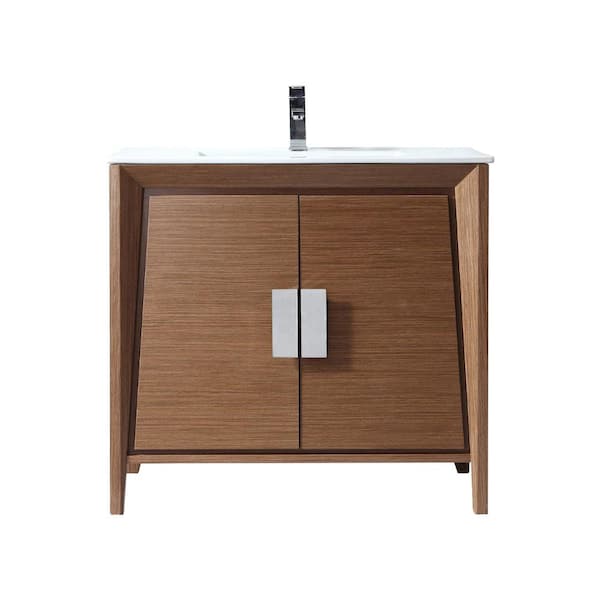 Unbranded Larvotto 30 in. W x 18. in D. x 34 in. H Bathroom Vanity in Wheat Color with White Ceramic Top