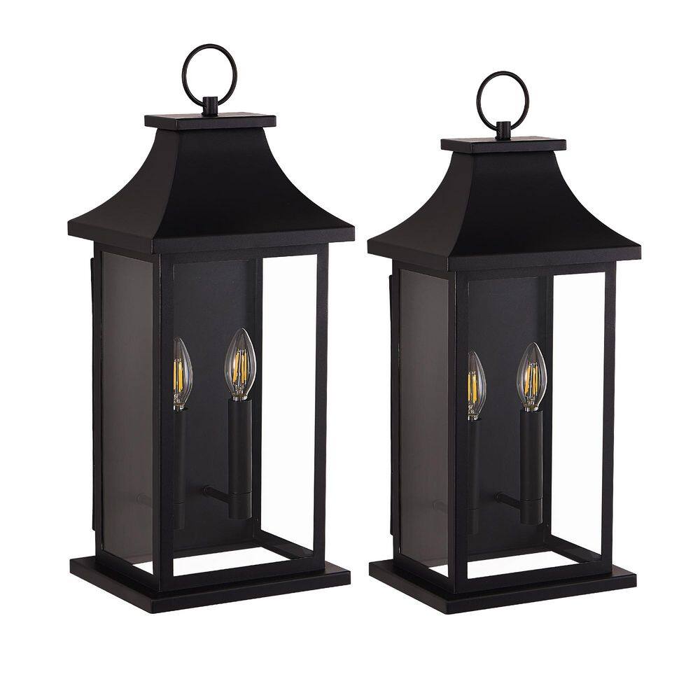 17.5 in. Modern Black Outdoor Wall Sconce 2-Light Waterproof Wall Light with Glass Shade (2-pack) price history on PriceWatchPro