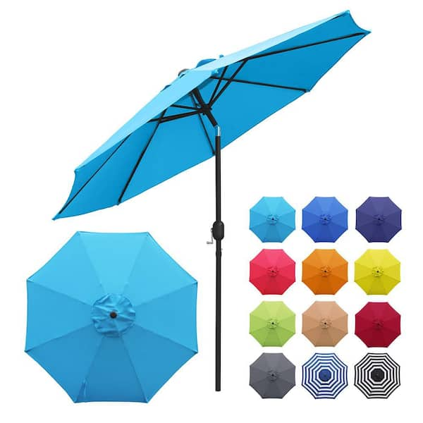 9 ft. Steel 8-Rid Market Crank and Tilt Patio Umbrella in Aqua