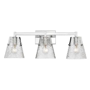 Analia 26.25 in. 3 Light Chrome Vanity Light with Clear Ribbed Glass Shade with No Bulbs Included