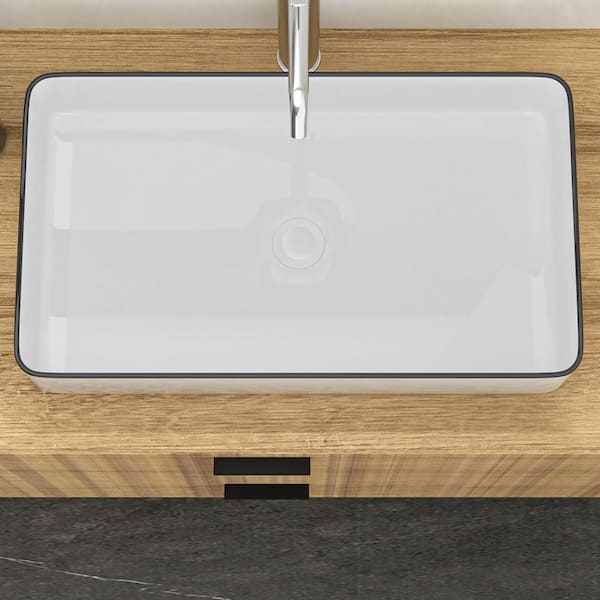 24 in. Vessel Rectangular Bathroom Sink in White Ceramic