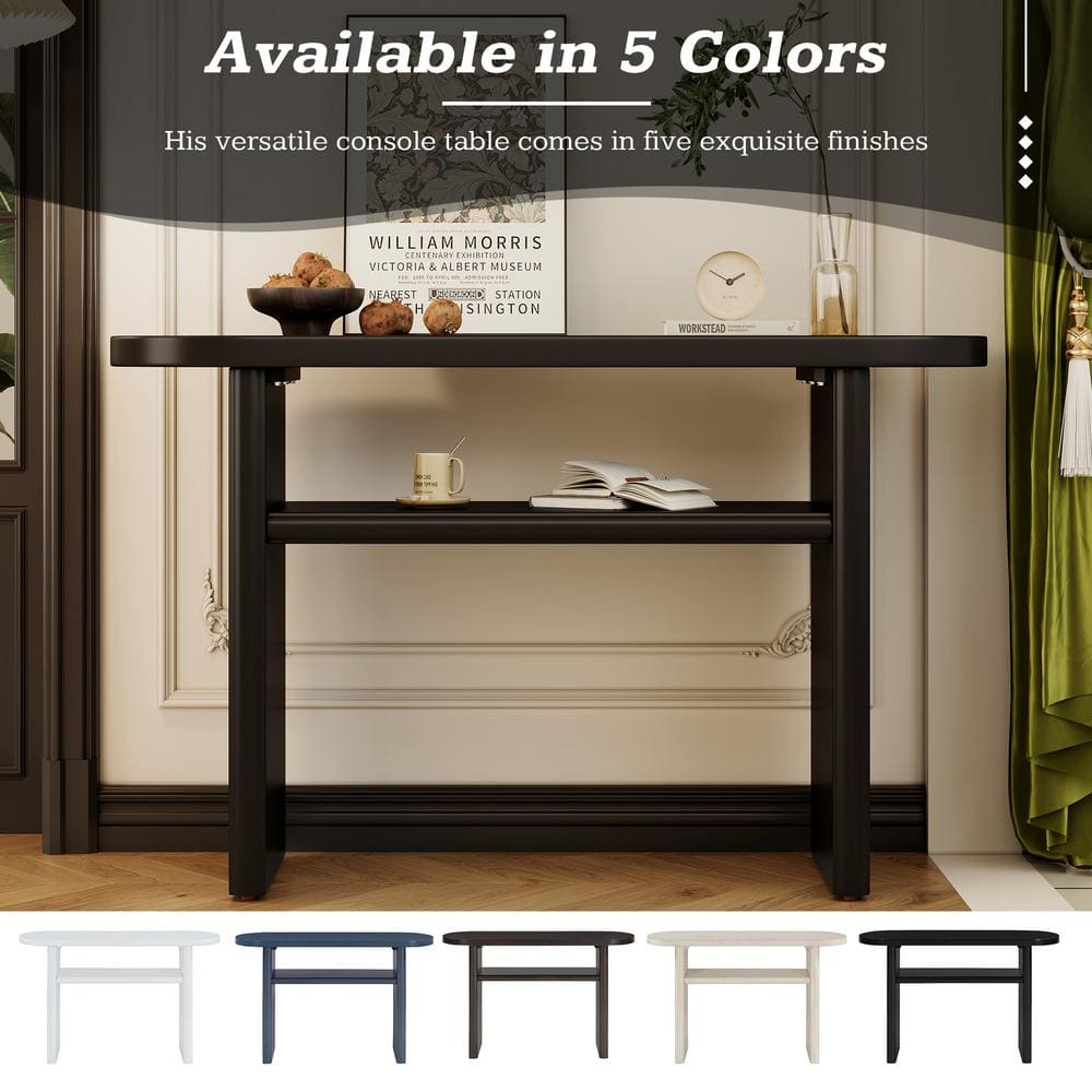 47.8" Black Minimalist MDF Console Table with Storage Shelves