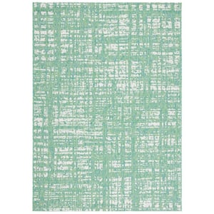 Courtyard Green Blue/Ivory 7 ft. x 10 ft. Abstract Graph Indoor/Outdoor Patio  Area Rug