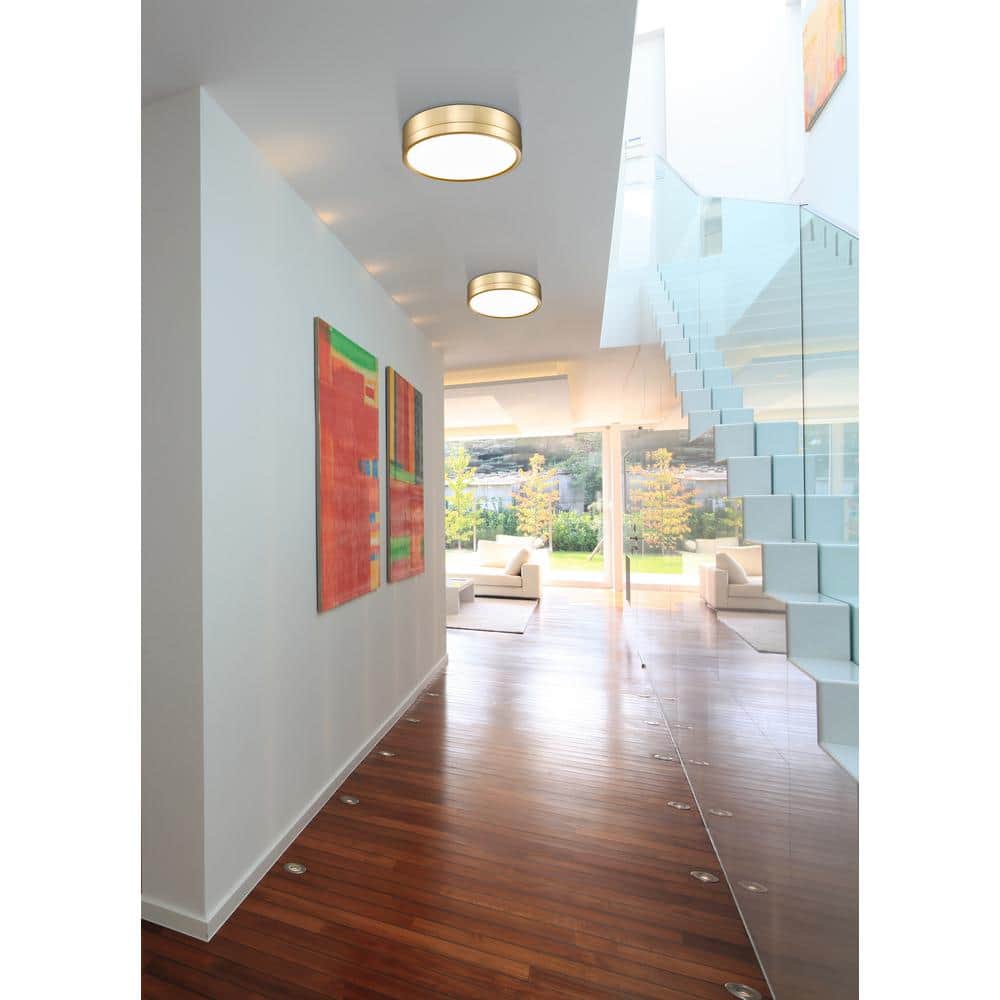Algar 12" Modern Gold LED Flush Mount Ceiling Light with Frosted Acrylic Shade