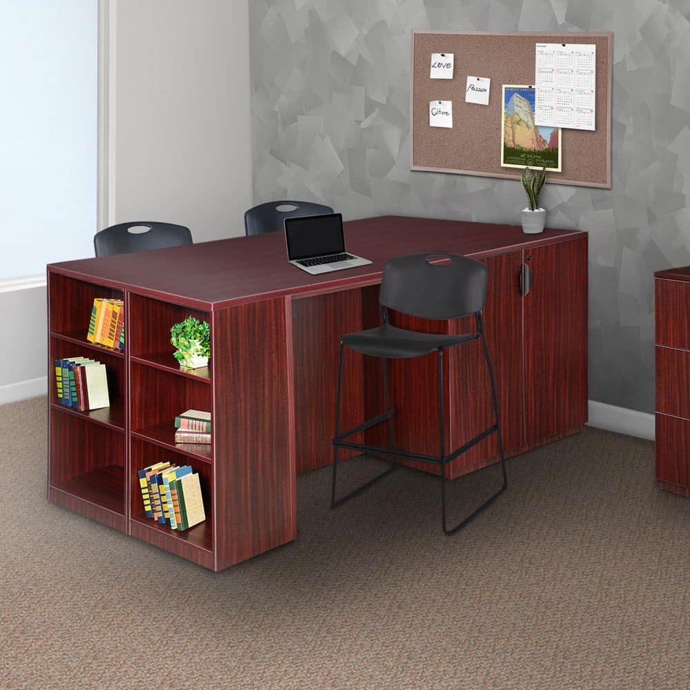 Legacy 85 in. Mahogany Stand Up Storage Cabinet/ 3 Desk Quad with Bookcase End