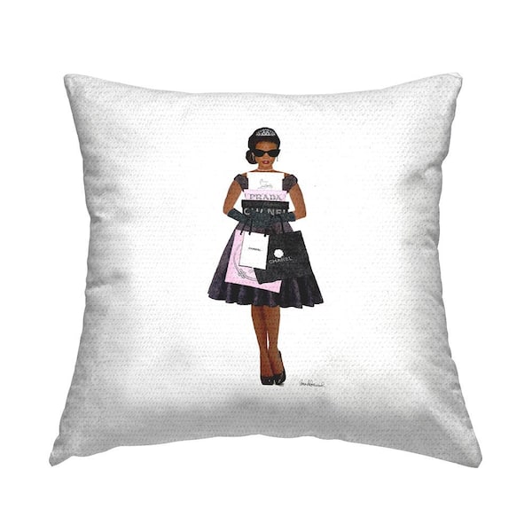 Stupell Industries Fashion Brand Shopping Girl Multi-Color Square Outdoor Throw Pillow