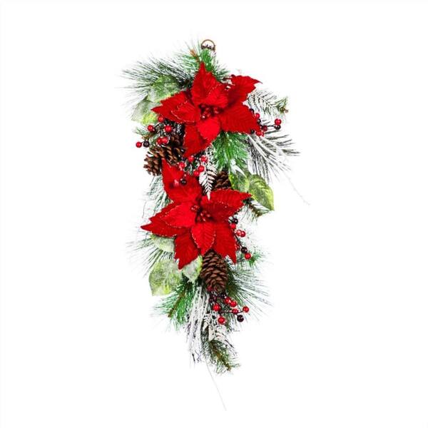 Evergreen 28 in. x 14 in. Poinsettia and Berries Wall Decor