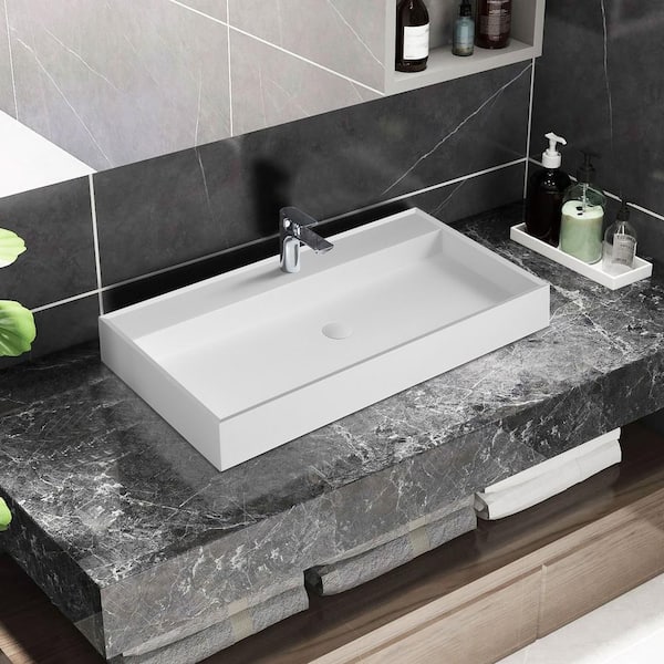 Unbranded 47.2 in. L x 18.9 in. W x 4.7 in. H Silver Porcelain Rectangular Bathroom Sink Wash Basin With Solid Surface
