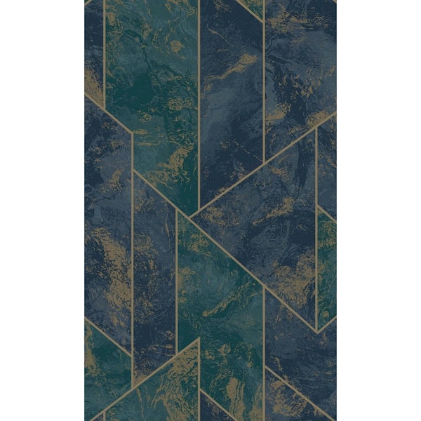 Walls Republic Navy Marble Geometric Stripes Wallpaper with Non-Woven Material Non-Pasted Covered 57 sq. ft. Double Roll