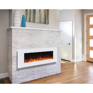 Black 50 in. 400 Sq. Ft. Wall Mounted Electric Fireplace with Remote Control and Multi-Color Flame