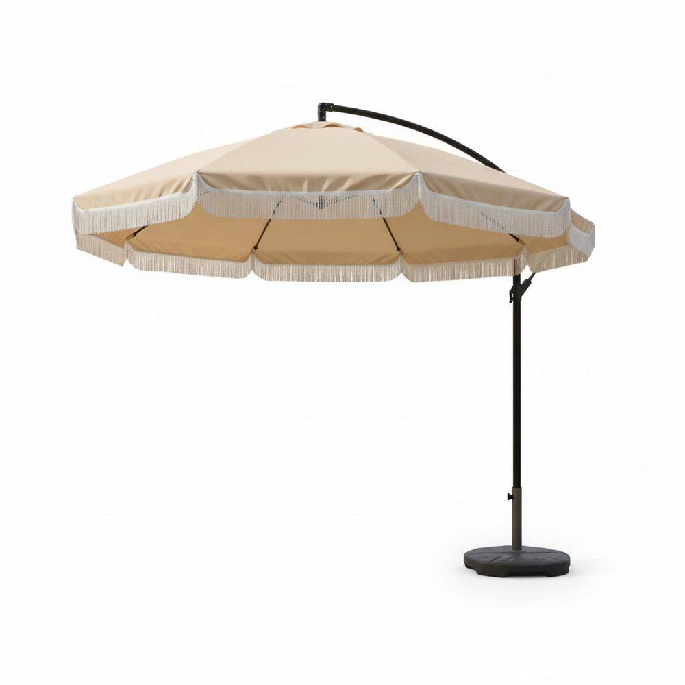 10 ft. Solar LED Lights Cantilever Patio Umbrella with 360° Rotation & Fringe in Beige price history on PriceWatchPro