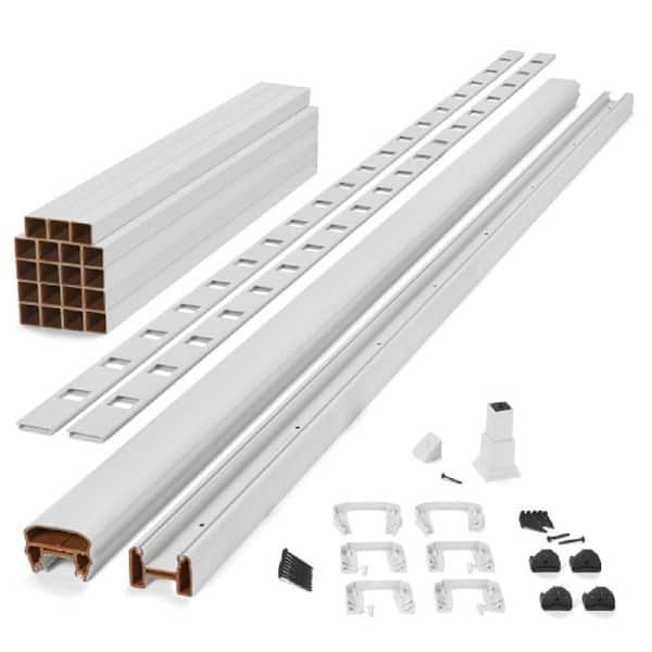 Transcend 8ft.  x 42 in. Classic White Composite Horizontal Deck Rail Kit with Matching square composite balusters