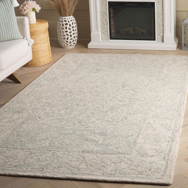 Micro-Loop 6 ft. x 6 ft. Light Blue/Beige Ornate Abstract Medallion Square Area Rug