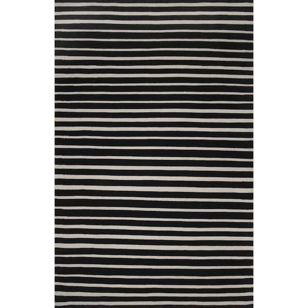 nuLOOM Reese Striped Black 8 ft. x 10 ft. Wool Indoor Area Rug