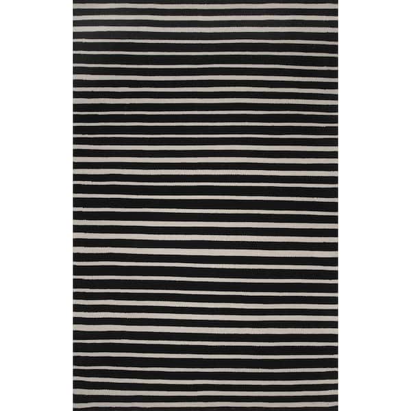 nuLOOM Reese Striped Black 9 ft. x 12 ft. Wool Indoor Area Rug