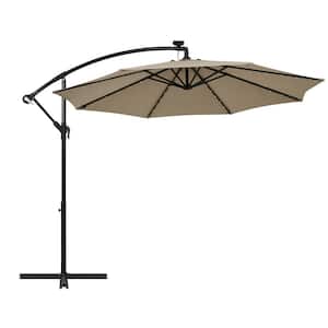 10 ft. Market Solar Patio Umbrella Outdoor Offset Hanging Umbrella with 40 LED Lights in Tan