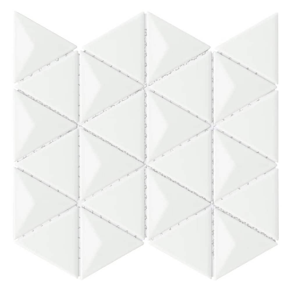 Ivy Hill Tile Medley Triangle Cloud White 11.02 in. x 12.55 in. Glossy ...