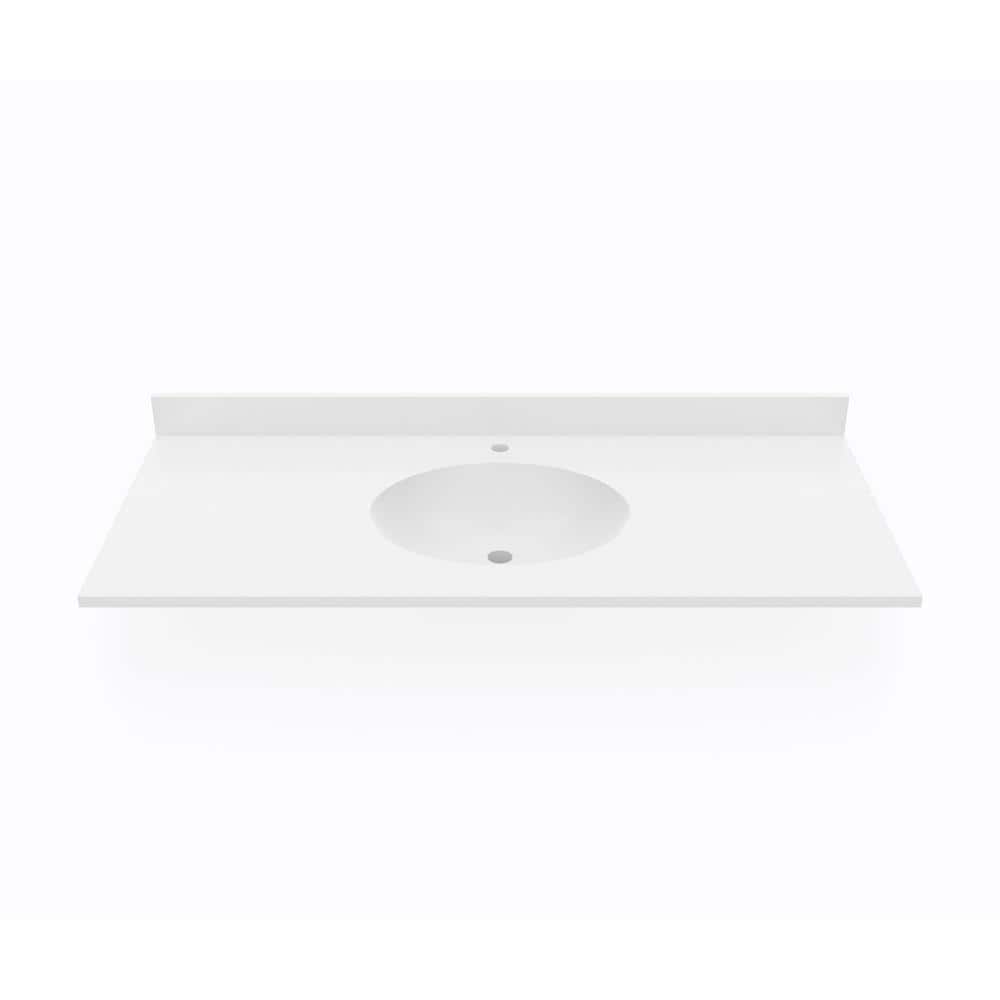 White Solid Surface 49'' Single Bathroom Vanity Top with Round Sink