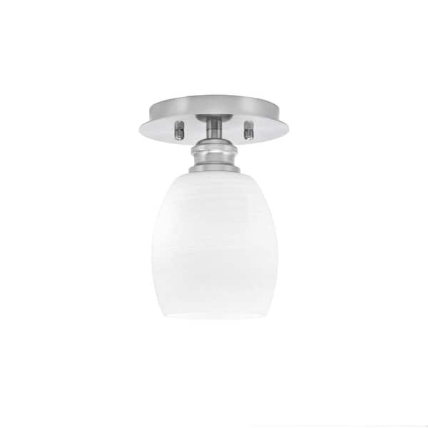 Unbranded Albany 1-Light 6 in. Brushed Nickel Semi-Flush with White Linen Glass Shade