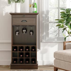 Farm House 22 in. Wide 12-Bottle Wine Rack Cabinet with Pull-Out tray in Brown Wood