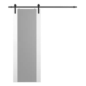32 in. x 80 in. Full Lite Frosted Glass Bianco Noble Finished Wood Composite Sliding Barn Door with Hardware Kit