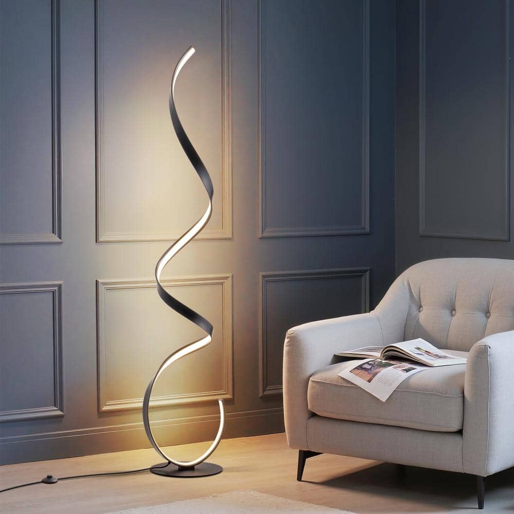 59 in. Black Modern Dimmable LED Standard Floor Lamp with Remote Control, 3-Color Temperature & Adjustable Head