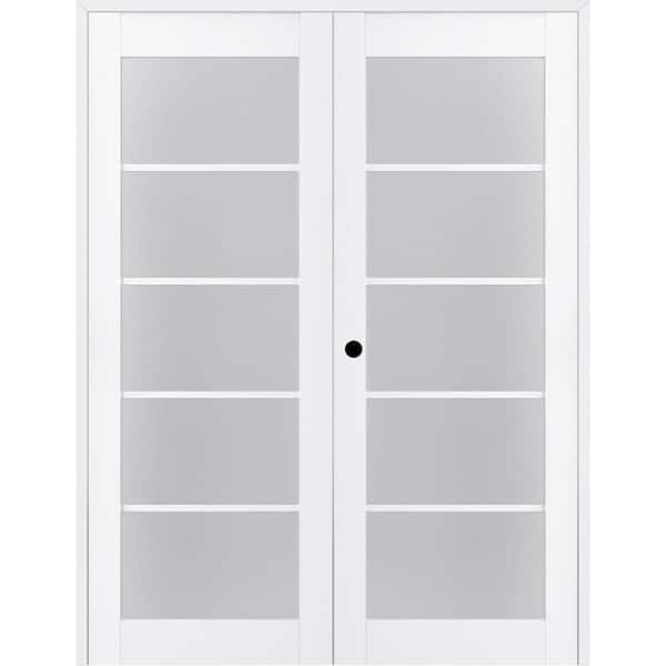Belldinni Paola 48"x 84" Right Hand Active 5-Lite Frosted Glass Bianco Noble Finished Wood Composite Double Prehung French Door