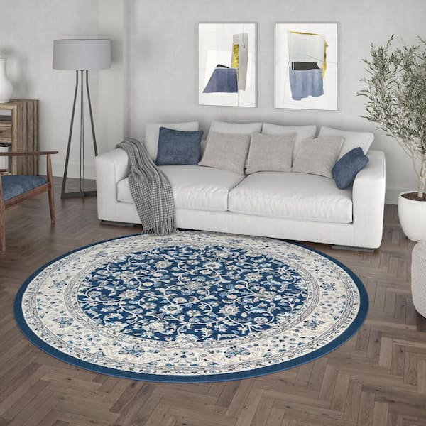 Tayse Rugs Madison Floral Dark Blue 9 ft. x 13 ft. Indoor Area Rug