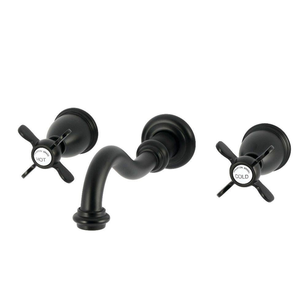 CHALIRS Wall Mount Brass Bathroom Faucet – Single Handle, 2-Hole Vanity Sink Faucet, Foldable Spout, Rough-in Valve, Matte Black