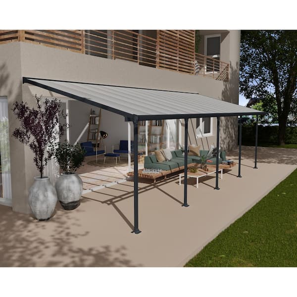 Canopia By Palram Feria 10 Ft X 30 Gray Clear Aluminum Patio Cover 702742 The Home Depot Palram Feria 10 Ft X 30 Gray, Portable Patio Cover