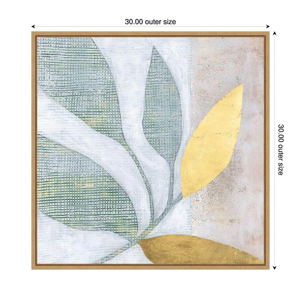 Veiled Garden Abstract Yellow and Green Framed Canvas Wall Art 30"x30"