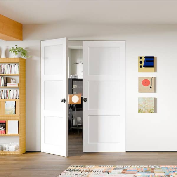 56 in. x 80 in. 3 Panel, MDF, Composite, Solid Core, Pre-assembled Panel White Primed Interior Door Slab