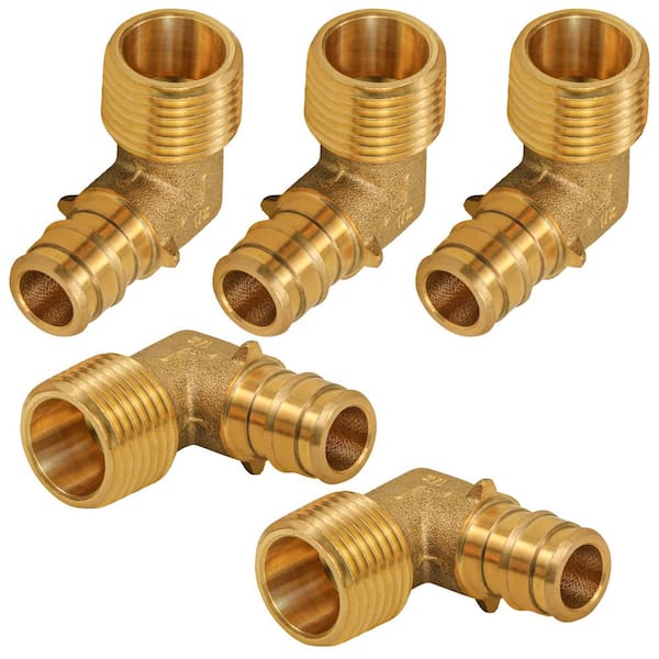 PLUMBFLEX 1/2 in. x 1/2 in. PEX A x MIP Expansion Pex Elbow, Lead Free Brass 90-Degree for Use in Pex A-Tubing (Pack of 5)